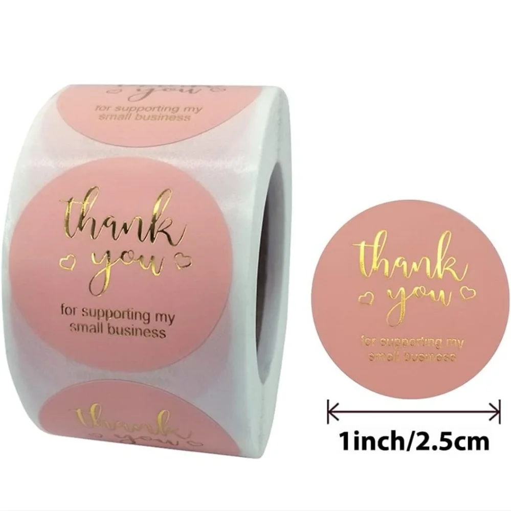 🌻NEW Thank You One-Inch Peachy-Pink and Gold Stickers 500 Count Roll